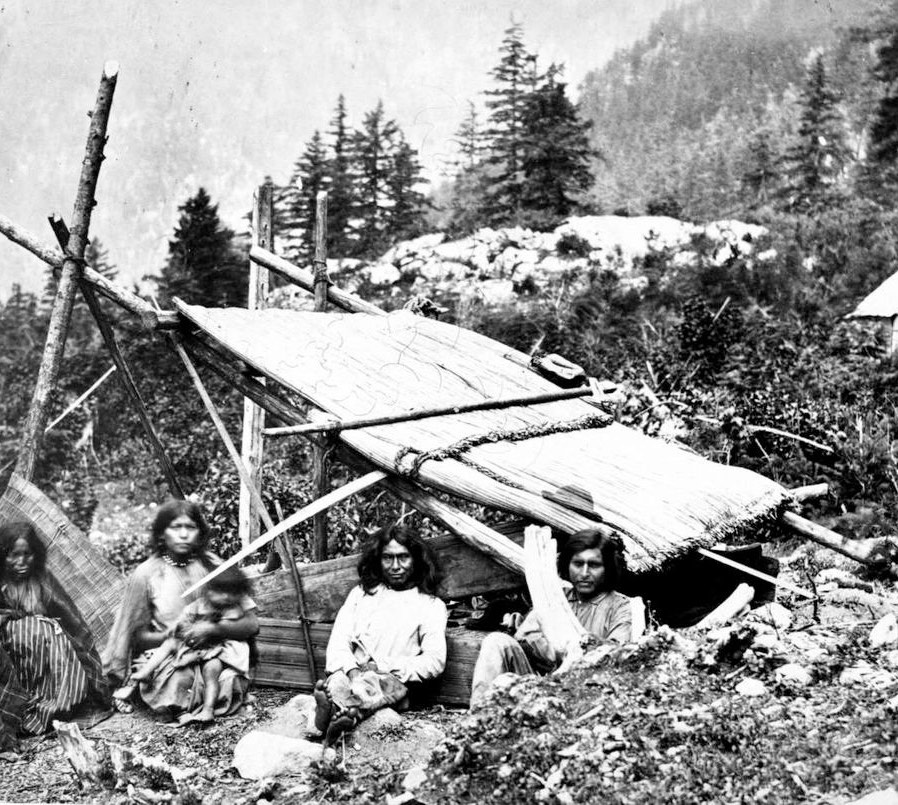 Encampment of Scachett [sic] [Skagit?] Indians at New Westminster, Fraser River, British Columbia.