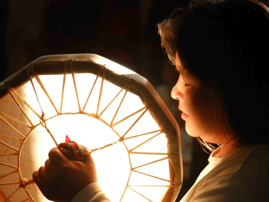 This is a hand drum. Drumming and singing incorporate different ways of knowing such as knowing the body and knowing music.